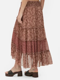 Gestufter „Rita Ora“ Maxirock Aus Chiffon