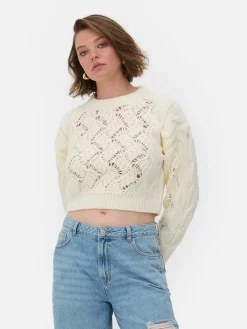 Grobmaschiger „Rita Ora“ Strickpullover Mit Zopfmuster