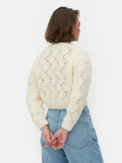 Grobmaschiger „Rita Ora“ Strickpullover Mit Zopfmuster