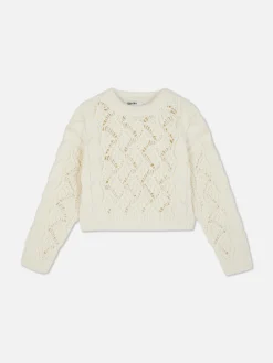 Grobmaschiger „Rita Ora“ Strickpullover Mit Zopfmuster