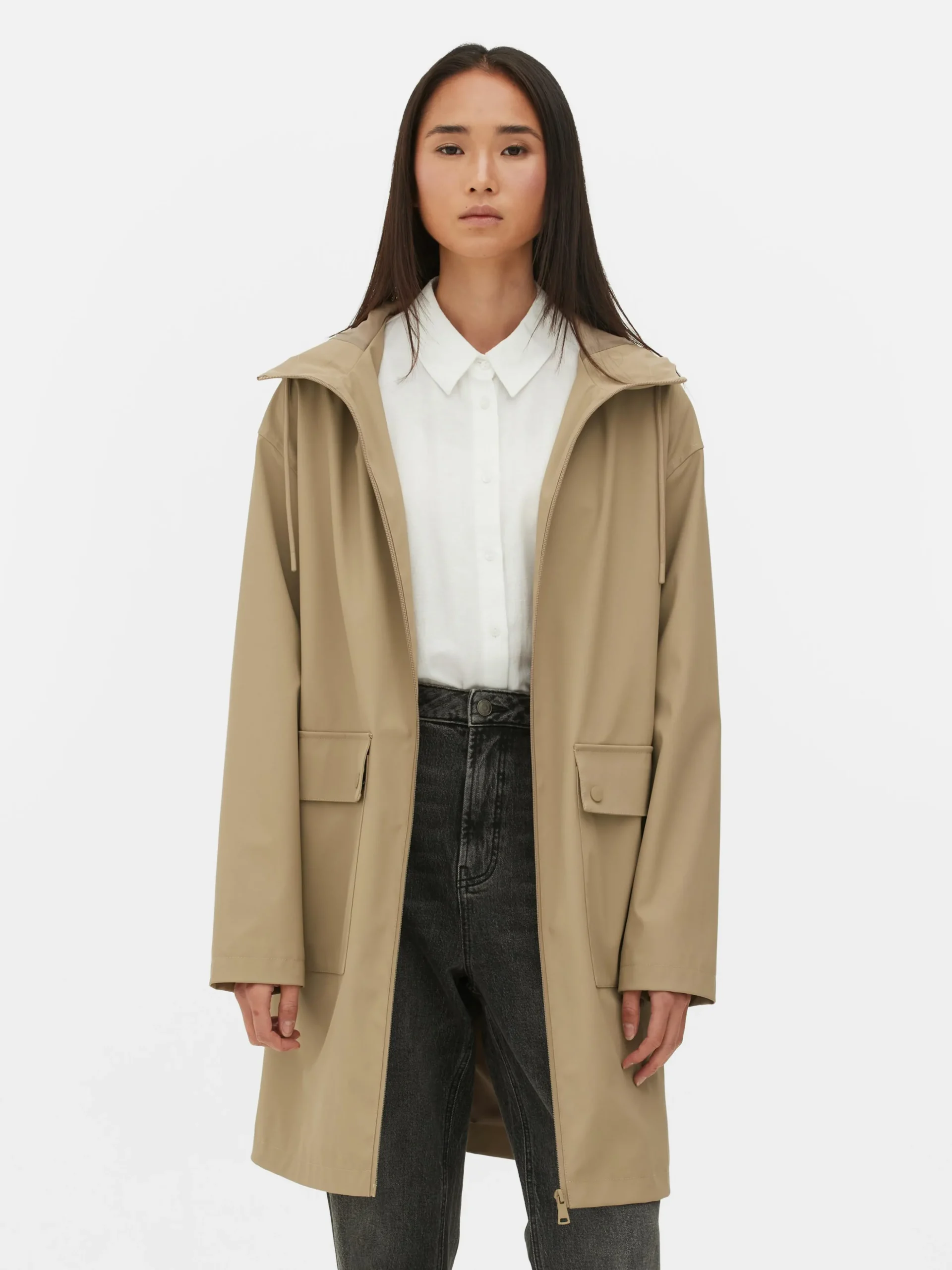 Gummierter Regenmantel Mit Kapuze