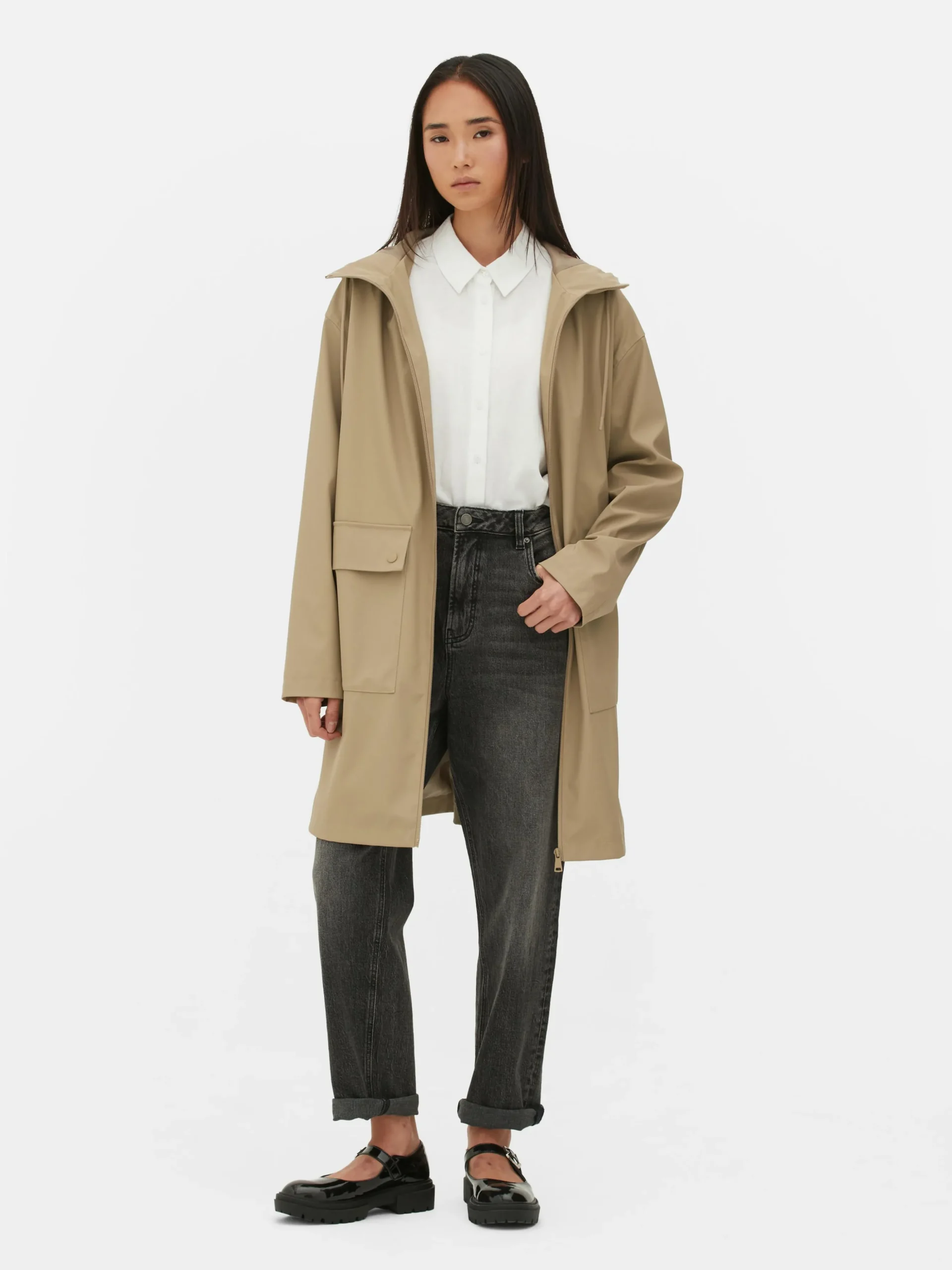 Gummierter Regenmantel Mit Kapuze