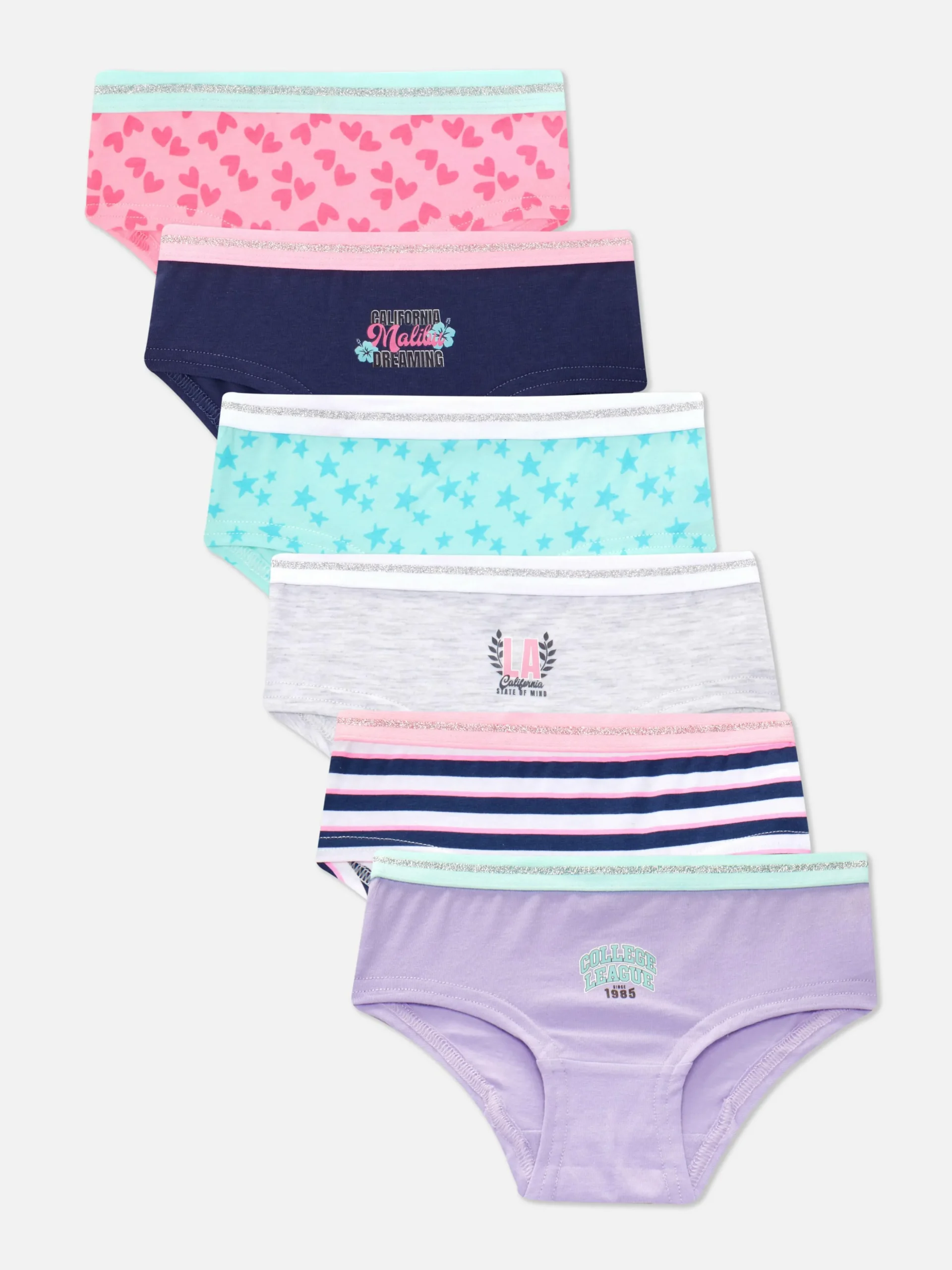 Hipster-Slips Mit Glitzerndem Bund, 6er-Pack