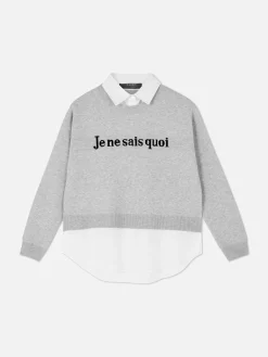 2-in-1-Set Aus Strickpullover Mit Slogan Und Hemd
