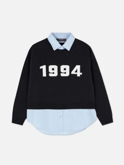 2-in-1-Set Aus Strickpullover Mit Slogan Und Hemd