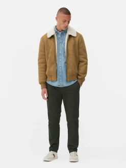 Jacke In Wildleder-Optik Mit Borg-Kragen