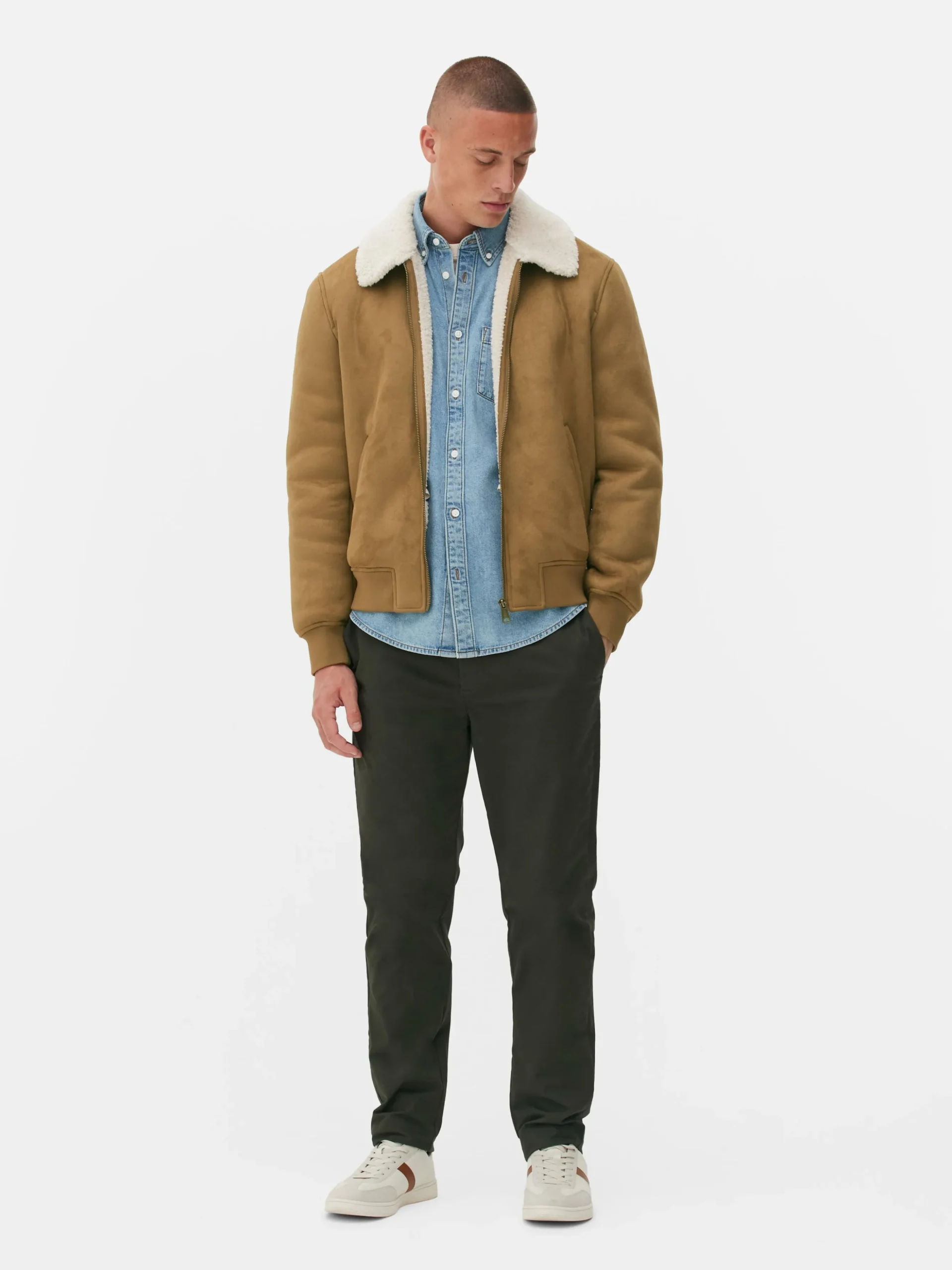 Jacke In Wildleder-Optik Mit Borg-Kragen