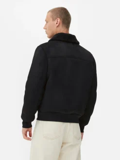 Jacke In Wildleder-Optik Mit Borg-Kragen