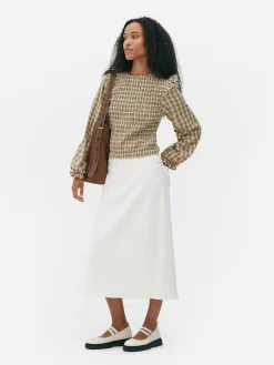 Karierte, Geraffte Langarmbluse