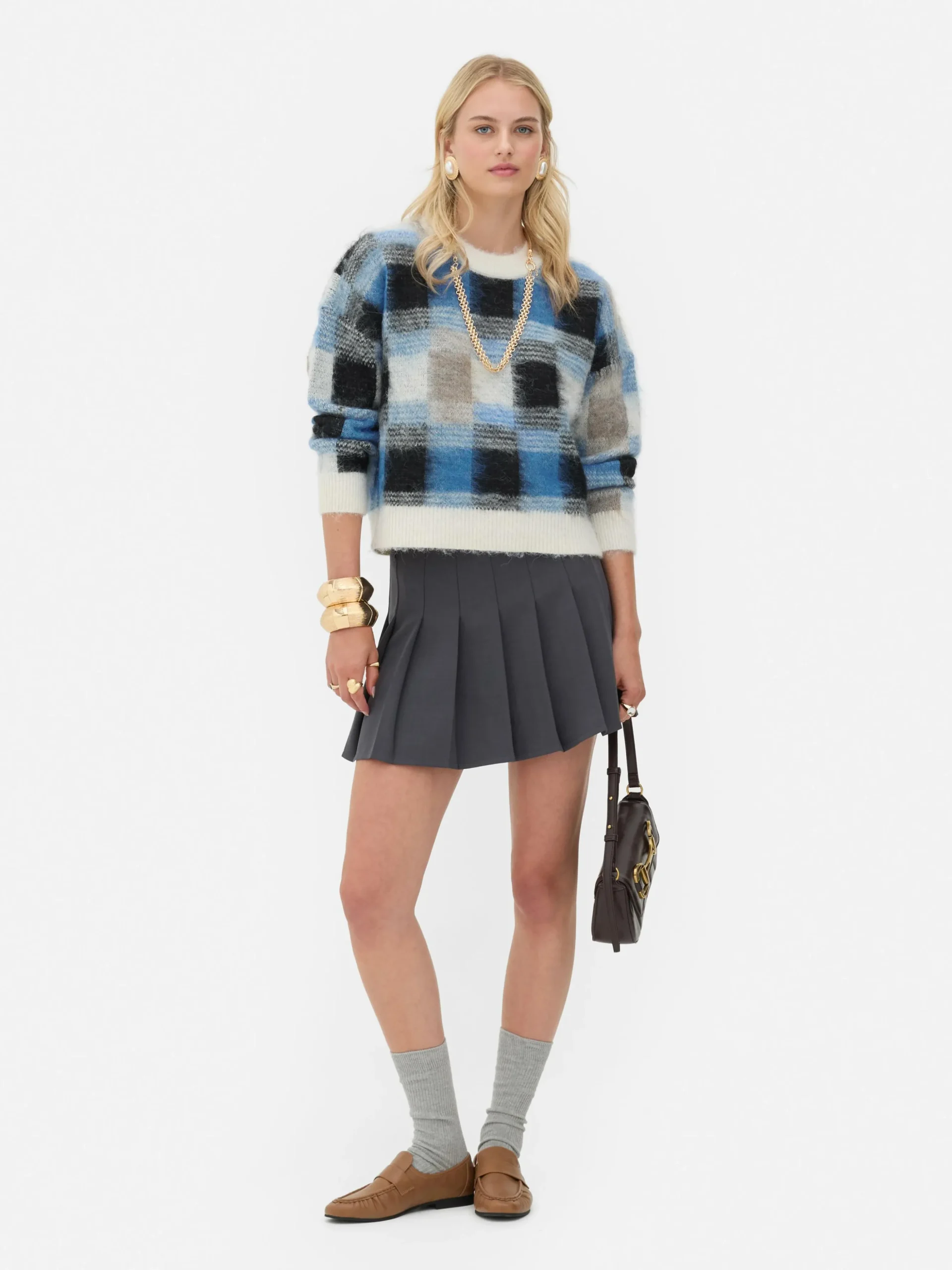 Karierter „Rita Ora“ Pullover Aus Gebürstetem Stoff