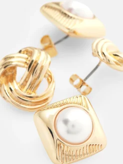 Knoten- Und Kunstperlen-Ohrstecker, 2er-Pack