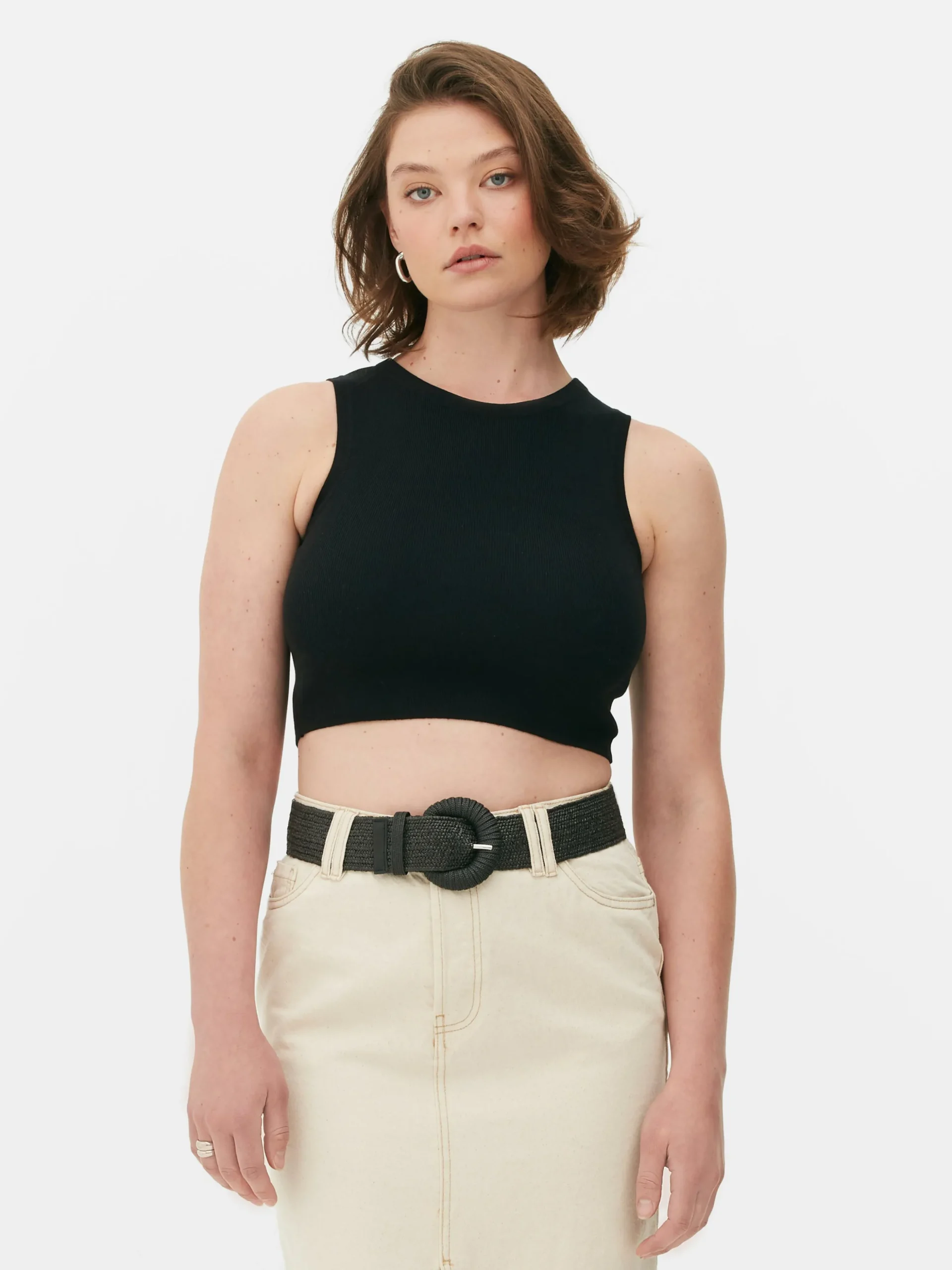 Kurzes, Geripptes Tanktop Mit Rundhalsausschnitt