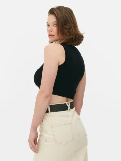 Kurzes, Geripptes Tanktop Mit Rundhalsausschnitt