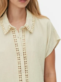 Kurzärmelige Bluse Mit Häkelbesatz