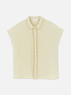 Kurzärmelige Bluse Mit Häkelbesatz