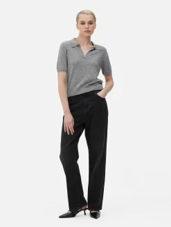 Kurzärmeliges Feinstricktop Mit Kragen