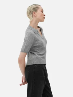 Kurzärmeliges Feinstricktop Mit Kragen