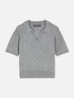 Kurzärmeliges Feinstricktop Mit Kragen