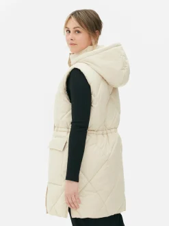 Lange Steppweste Mit Kapuze