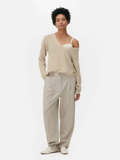 Langärmeliger Pullover Mit U-Boot-Ausschnitt