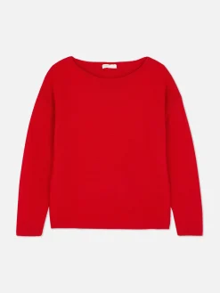 Langärmeliger Pullover Mit U-Boot-Ausschnitt