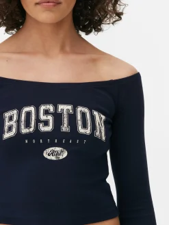 Langärmeliges, Bauchfreies Bardot-Top