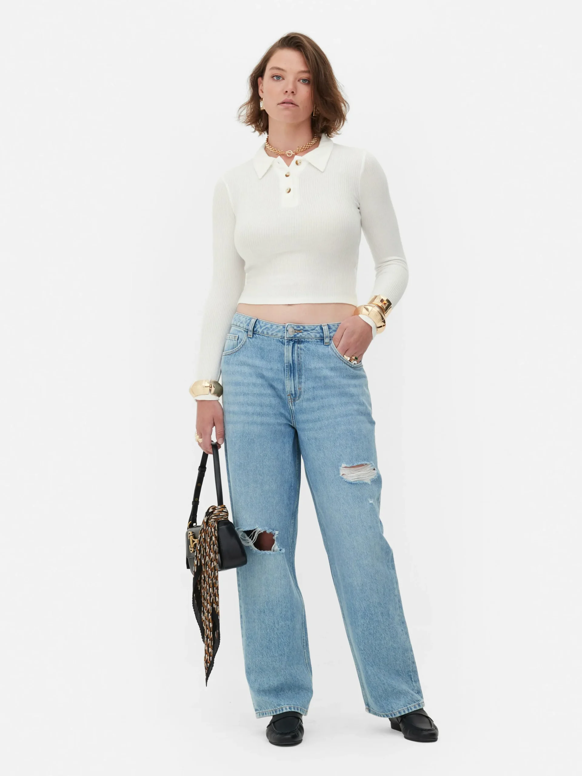 Langärmeliges, Geripptes „Rita Ora“ Poloshirt