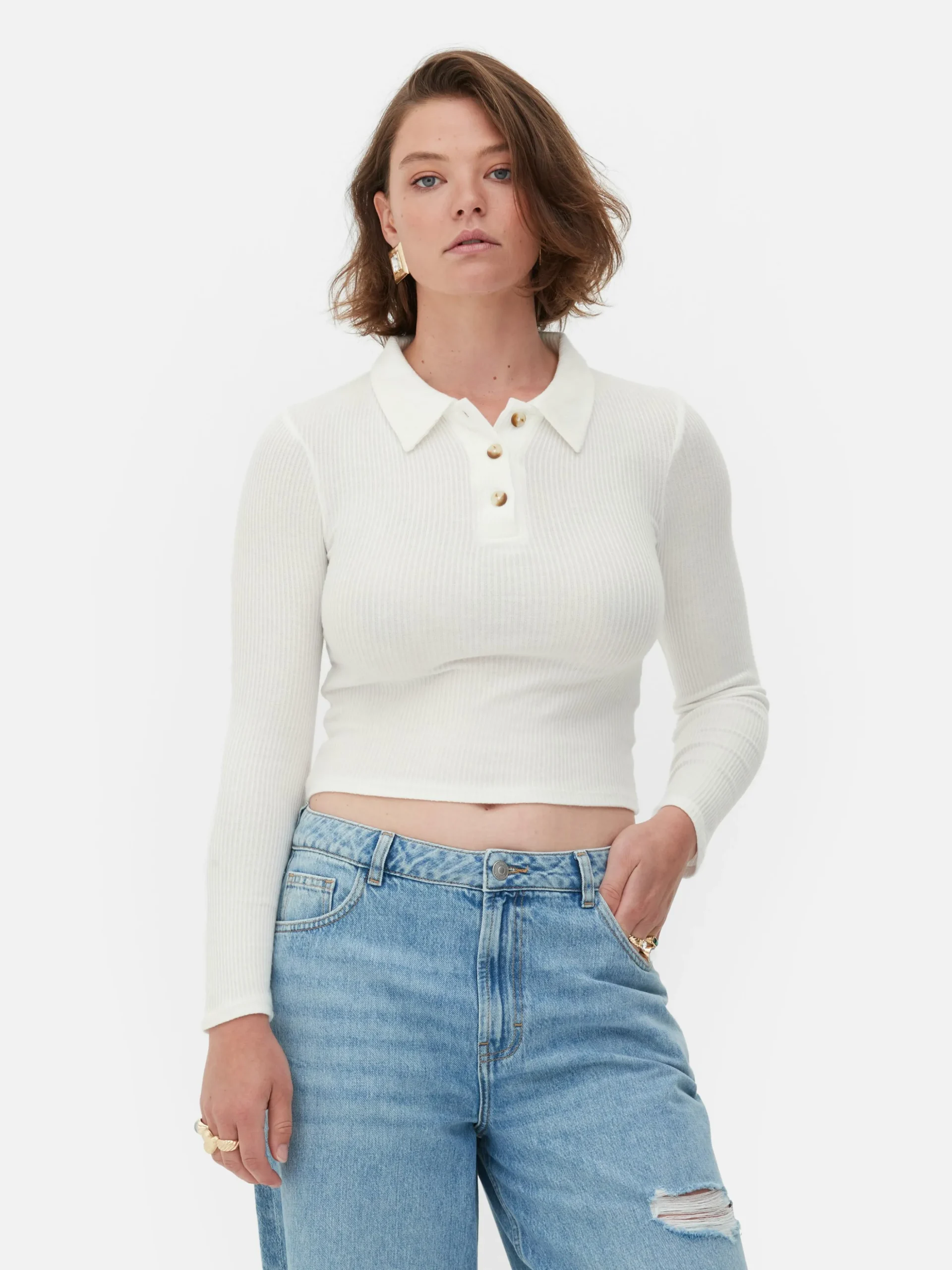 Langärmeliges, Geripptes „Rita Ora“ Poloshirt