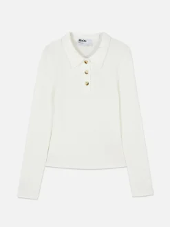 Langärmeliges, Geripptes „Rita Ora“ Poloshirt