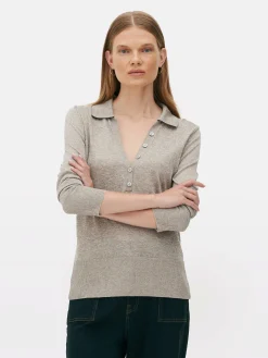 Langärmeliges „The Edit“ Strick-Poloshirt