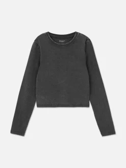 Langärmeliges T-Shirt In Acid-Wash-Optik