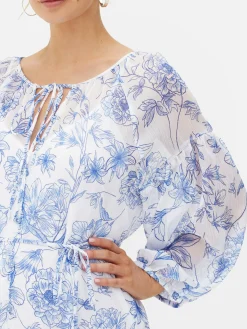 Langärmeliges Umstands-Maxikleid Mit Blumenmuster