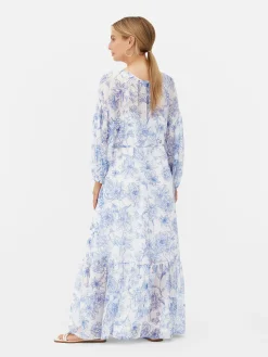 Langärmeliges Umstands-Maxikleid Mit Blumenmuster