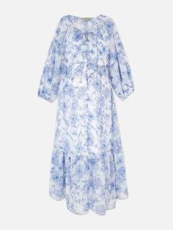 Langärmeliges Umstands-Maxikleid Mit Blumenmuster