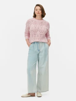 Lochstrickpullover Mit Rundhalsausschnitt