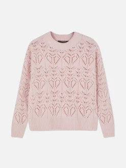 Lochstrickpullover Mit Rundhalsausschnitt