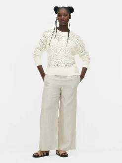 Lochstrickpullover Mit Rundhalsausschnitt