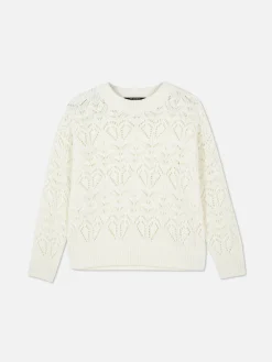 Lochstrickpullover Mit Rundhalsausschnitt