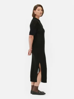 Midikleid Mit V-Ausschnitt Und Kragen