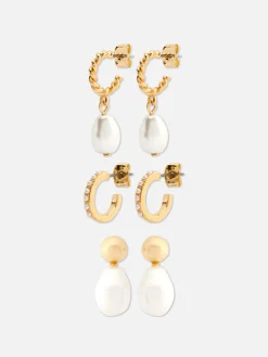 Mini-Creolen Mit Kunstperlen, 3er-Pack