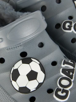 Mit Kunstfell Gefütterte Clogs Mit Fußball-Motiven