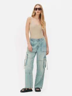 Nahtloser, Gerippter Bodysuit Mit U-Ausschnitt