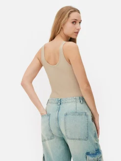 Nahtloser, Gerippter Bodysuit Mit U-Ausschnitt