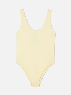 Nahtloser, Gerippter Bodysuit Mit U-Ausschnitt