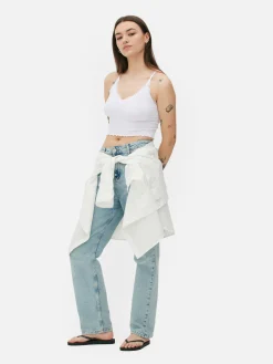 Nahtloses, Kurzes Trägertop Mit Spitzenbesatz