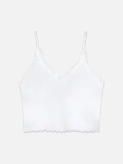 Nahtloses, Kurzes Trägertop Mit Spitzenbesatz