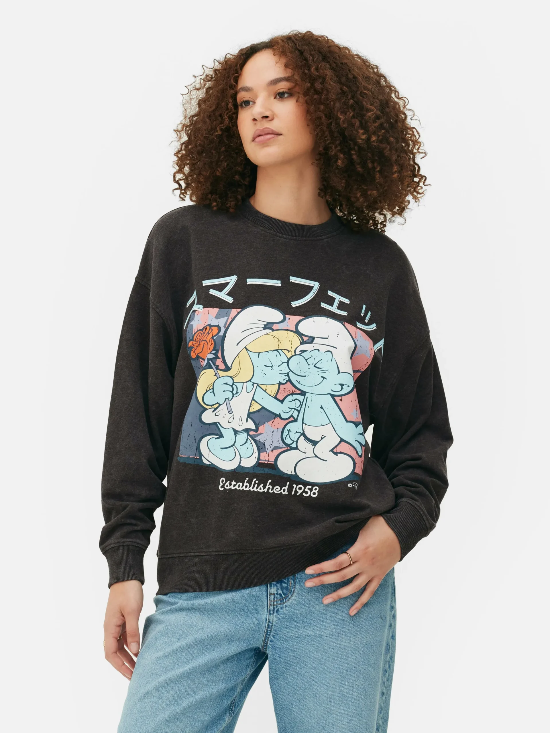 Oversize-Sweatshirt Mit „Die Schlümpfe“ Grafik