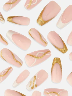 PS… Glänzende Stiletto-Kunstnägel Mit Wirbelmuster