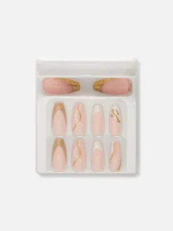 PS… Glänzende Stiletto-Kunstnägel Mit Wirbelmuster