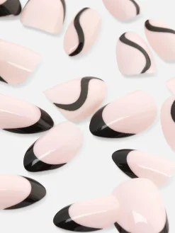 PS… Mandelförmige, Glänzende Kunstnägel Mit Kontrastfarbener Spitze